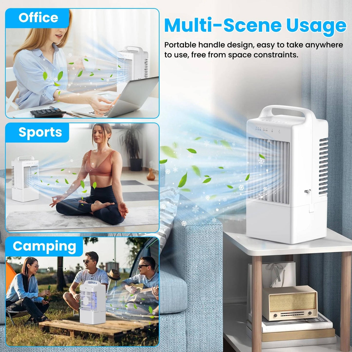 Personal USB Air Cooling Fan, Mini Desktop AC Unit with Colorful Ambient Light, 4 Wind Speeds and Intelligent Timer