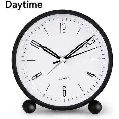 Compact Analog Alarm Clock with Silent Second Hand and Yellow Night Light