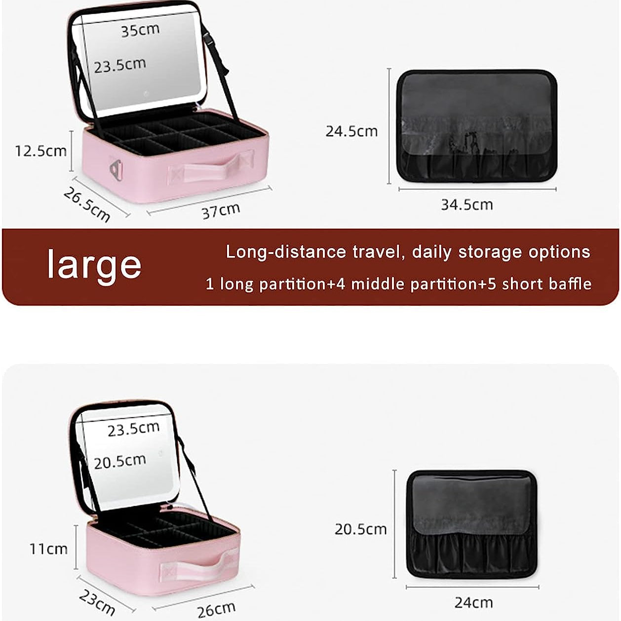 Makeup Organizer Case with Adjustable LED Mirror and Three Lighting Modes