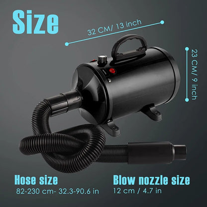High Velocity Dog Grooming Dryer with Adjustable Heat and Extended Flexible Hose