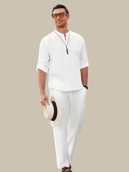 Mens Short Sleeve Button Shirt and Elastic Waist Shorts Set