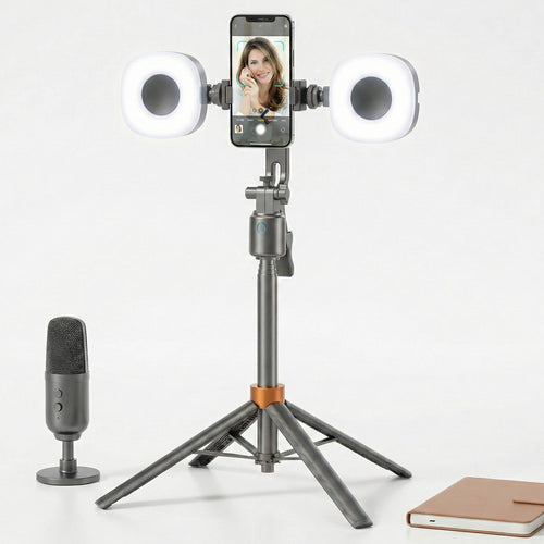 360° Smart Face Tracking Tripod with Dual Fill Lights, Rechargeable Selfie Stick Tripod for Vlogging and Live Streaming, Auto Tracking Phone Holder