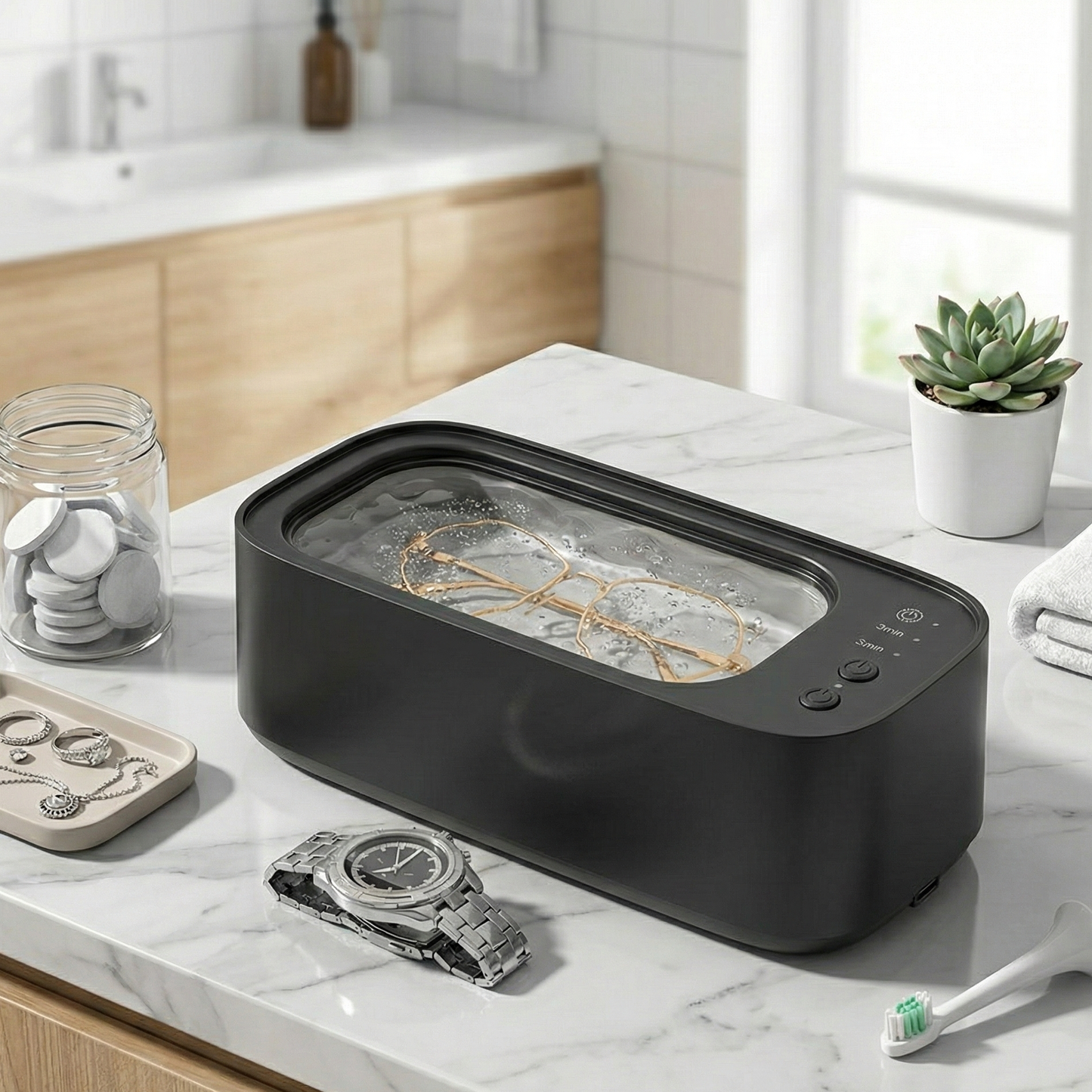 USB Ultrasonic Cleaner High Frequency Vibration Machine for Jewelry, Glasses, Watches and Dentures