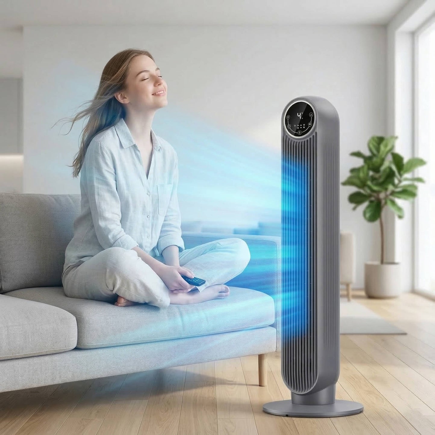 Portable Ac Unit Air Conditioner for Home and Office, Bladeless Air Cooler Tower Fan, Ultra Quiet, 8 Speeds, 4 Modes
