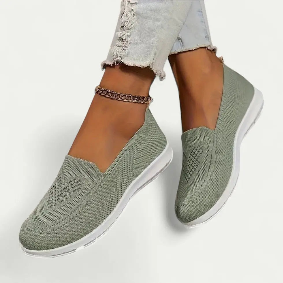 Walking Shoes for Women with Slip-On Knit Upper and Cushioned Insole, Breathable Mesh