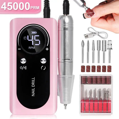Nail Drill with LED Display and 6 Milling Heads, 45,000 RPM