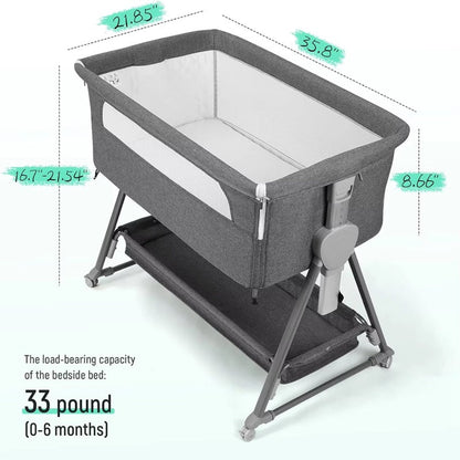 Bedside Baby Bassinet with Wheels and Storage Basket