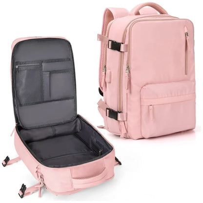 Womens 35L Travel Backpack with USB Charging Port and Laptop Compartment, Shoe and Wet Storage