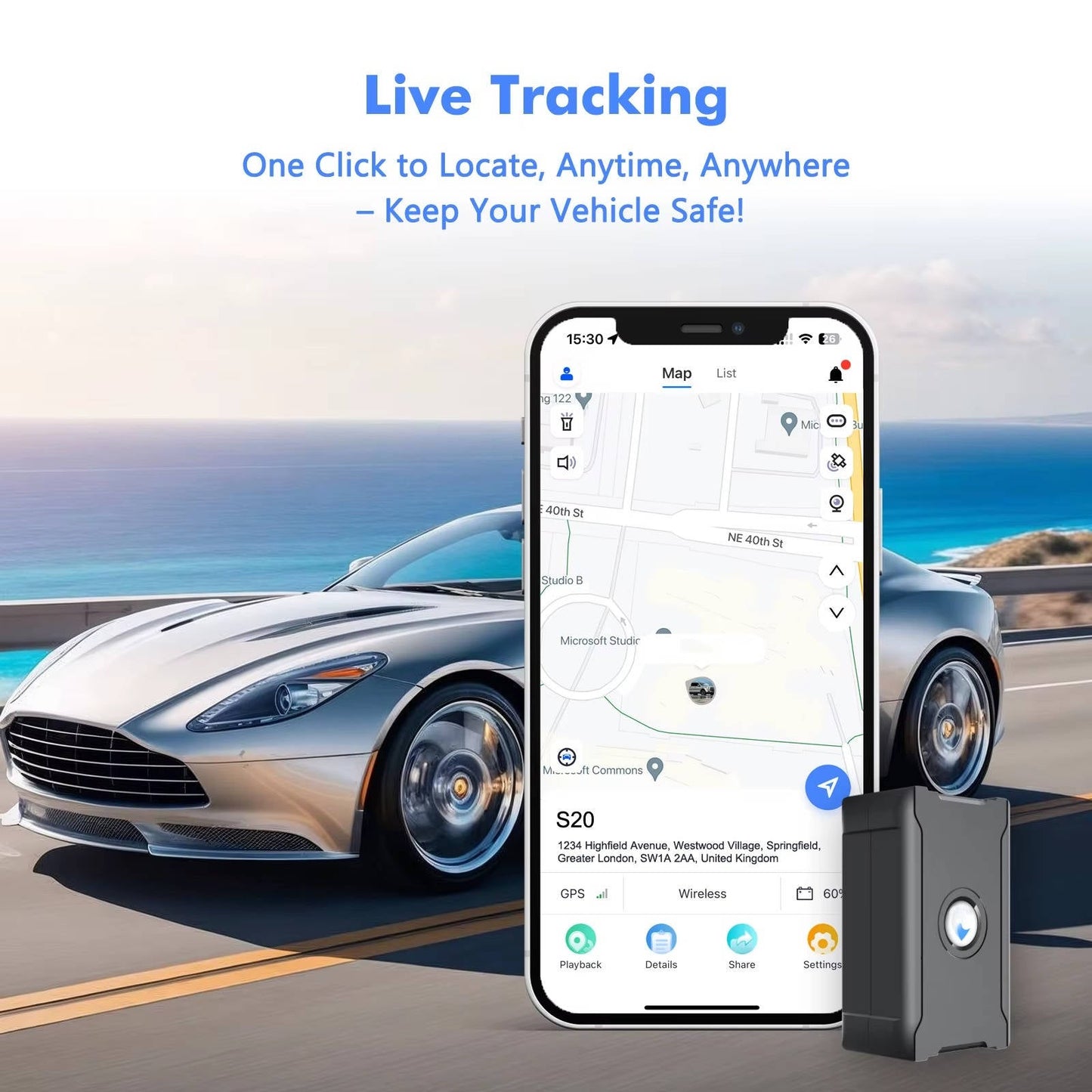 Hidden Wireless GPS Tracker, Global Real Time Car Locator with IoT SIM, Vibration Alarm and Geo Fence, Long Life Anti Theft Device