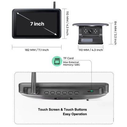 Wireless Solar Backup Camera Kit, HD 1080P 7 Monitor for RV Truck Trailer Camper