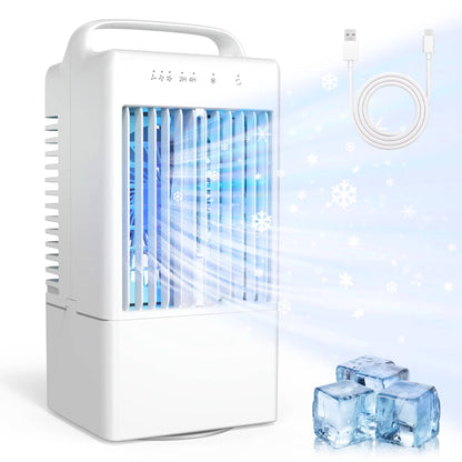 Personal USB Air Cooling Fan, Mini Desktop AC Unit with Colorful Ambient Light, 4 Wind Speeds and Intelligent Timer