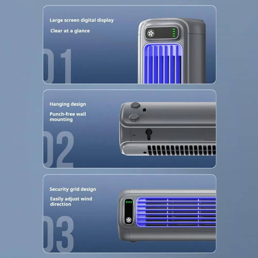 Portable Air Conditioner Cooler, Desktop and Wall Mount Non Drilling Circulating Fan AC Unit, 2000mAh Battery, 3 Speed Adjustable Quiet Cooling