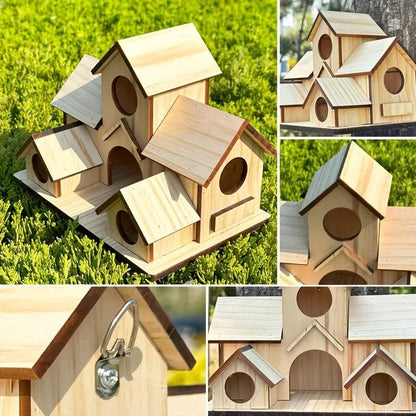 Natural Wooden Bird House, Hanging Bird Feeder Villa for Outdoor Garden and Yard, Decorative Wild Bird Nest