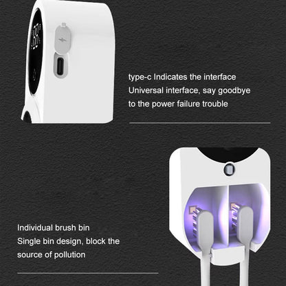 UV Toothbrush Sterilizer and Holder, Wall Mount Automatic Induction Sanitizer, Touchless Bathroom Organizer for Electric and Manual Brushes
