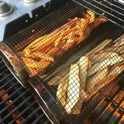 Durable BBQ Grill Basket with Rotating Design for Outdoor Grilling