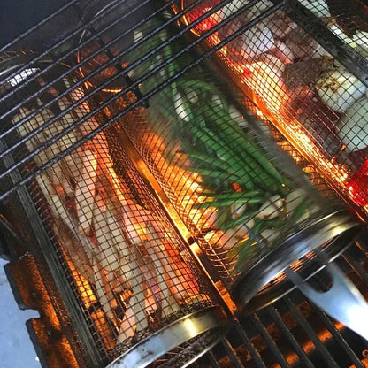 Durable BBQ Grill Basket with Rotating Design for Outdoor Grilling