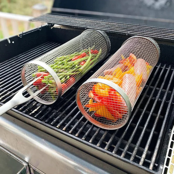 Durable BBQ Grill Basket with Rotating Design for Outdoor Grilling