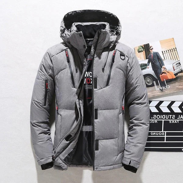 Insulated Duck Down Jacket – Removable Hood Winter Zip Coat