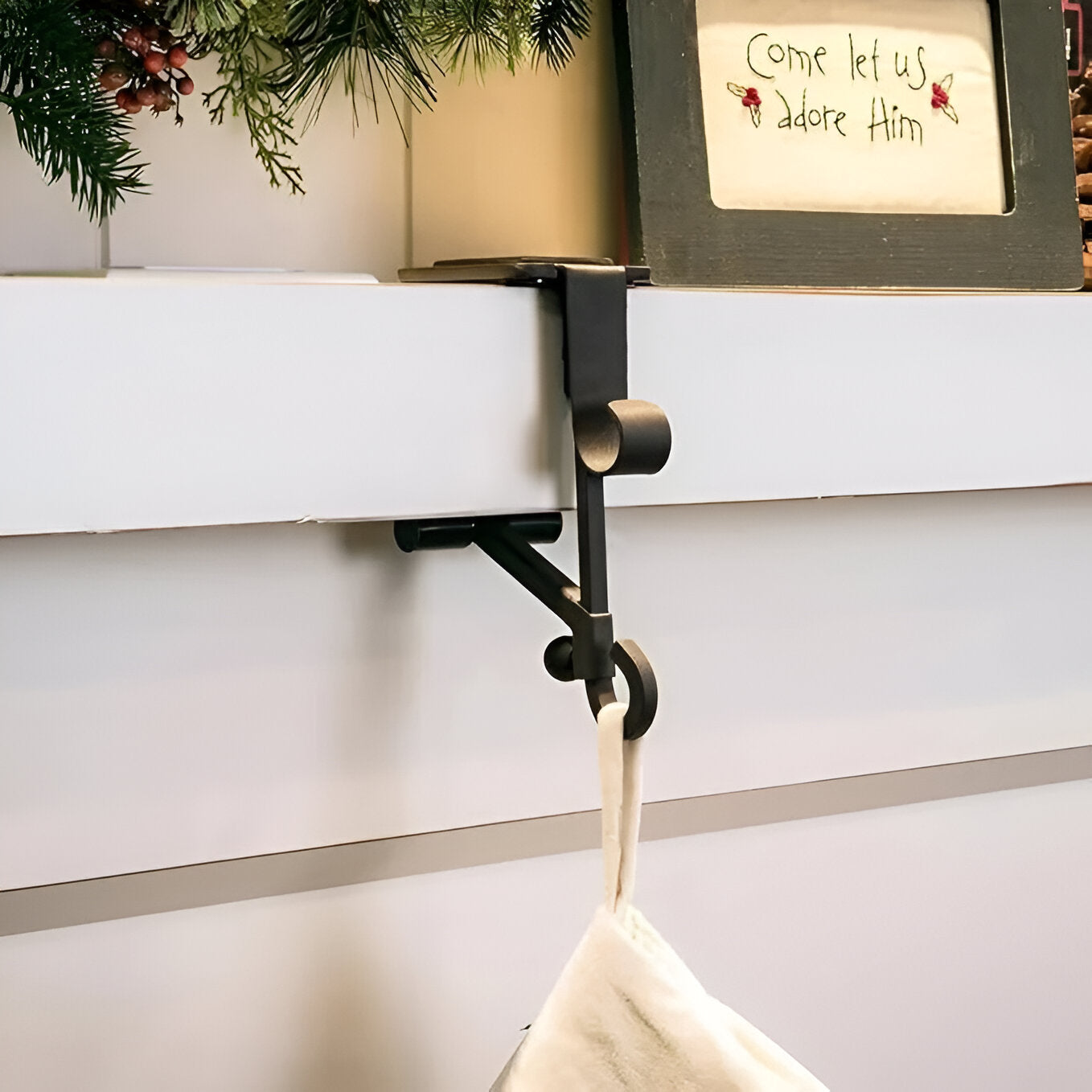 Mantle Stocking Holders, Garland Themed Christmas Hangers Set