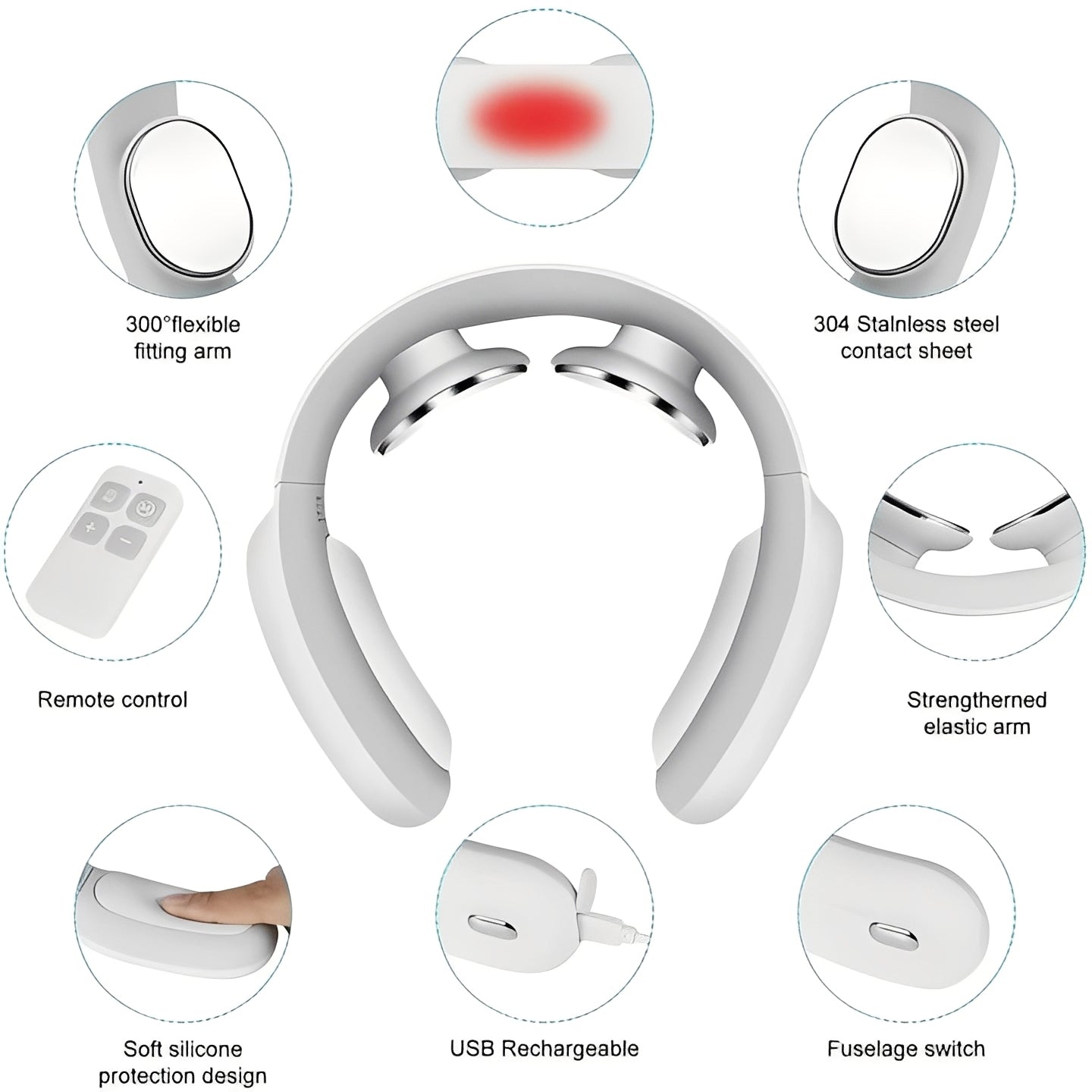 Portable Neck Massager with Pulse and Heat Functions