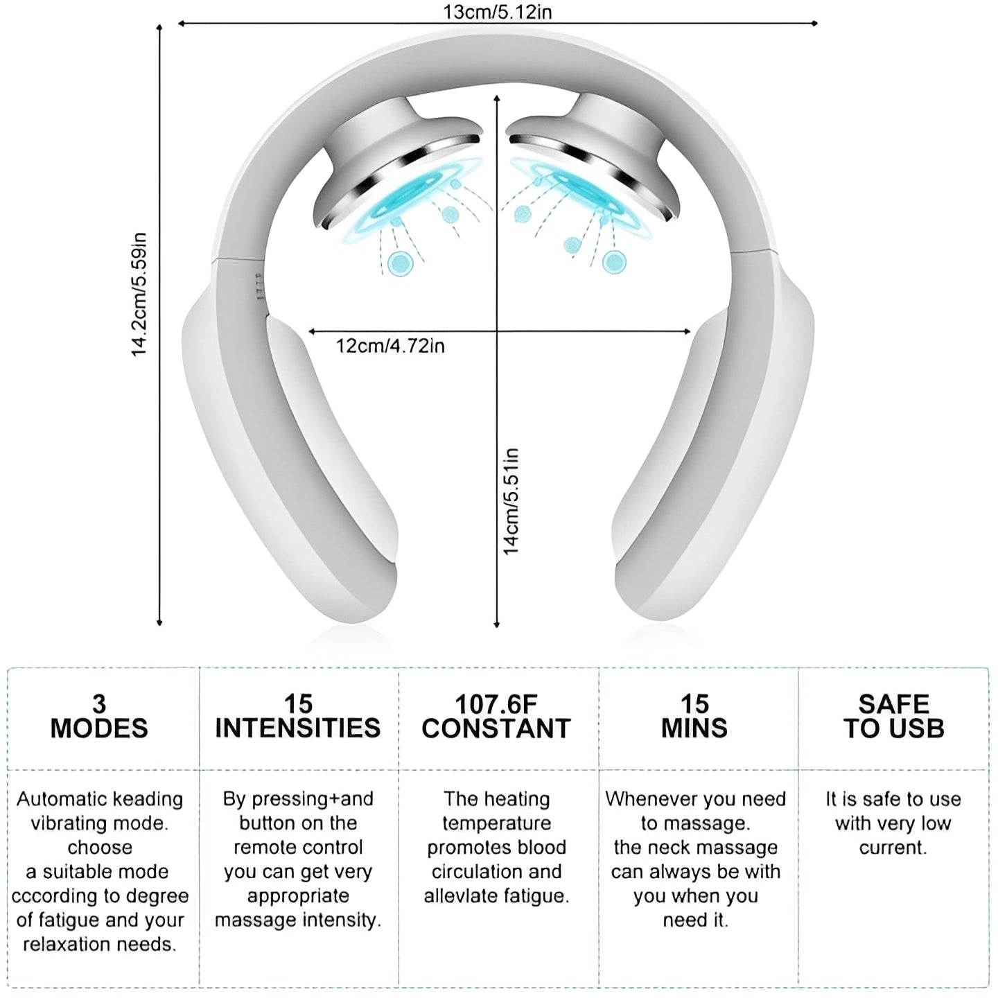 Portable Neck Massager with Pulse and Heat Functions