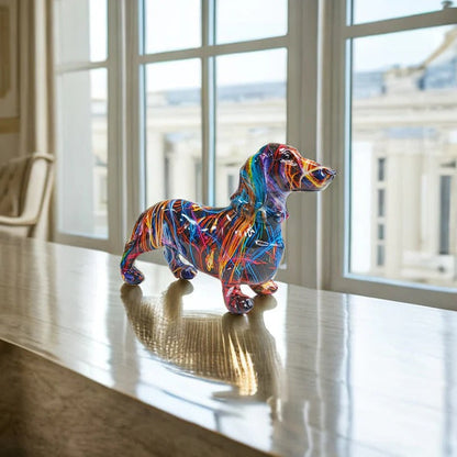 Painted Dachshund Statue for Home Decor
