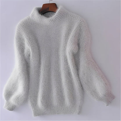 Womens Comfortable Loose Knit Sweater Solid Angora Blend