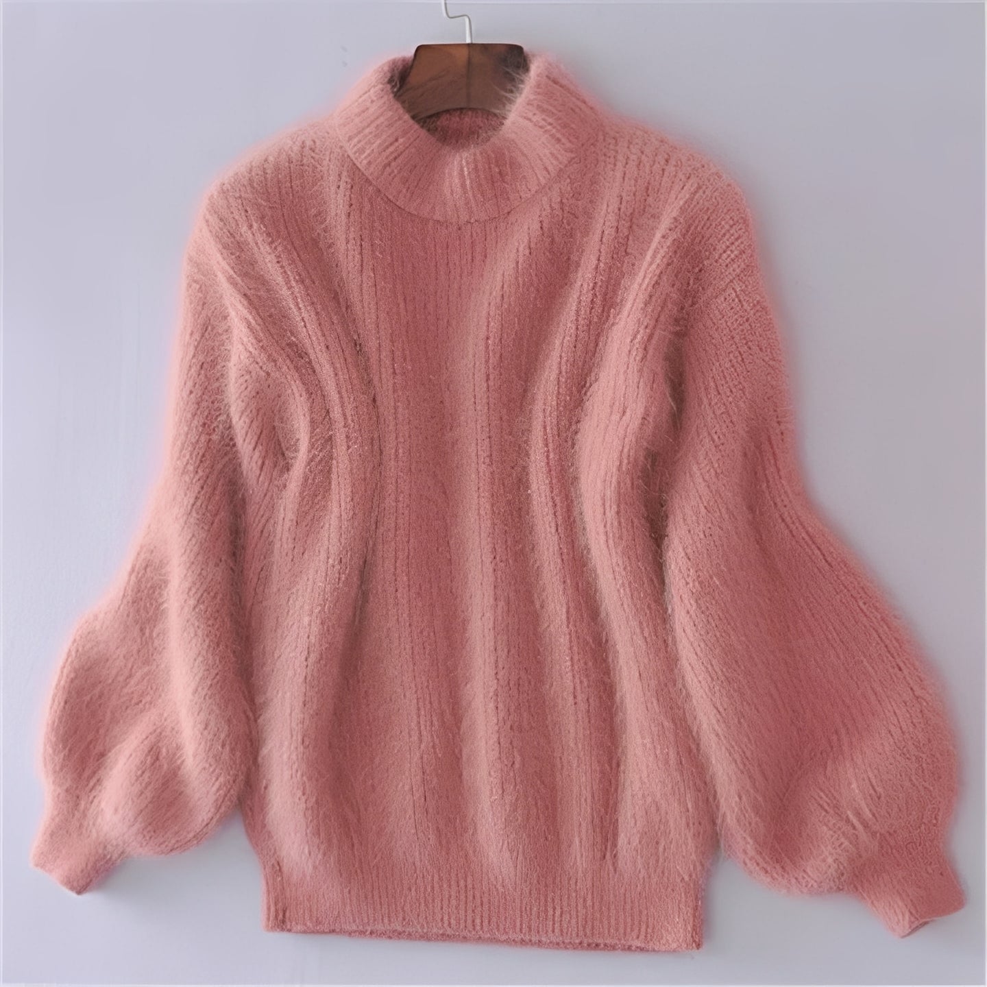 Womens Comfortable Loose Knit Sweater Solid Angora Blend