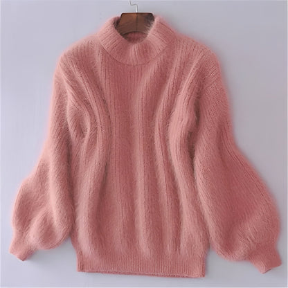 Womens Comfortable Loose Knit Sweater Solid Angora Blend