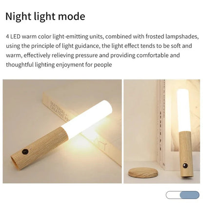 Motion Sensor Night Light Magnetic Base Wood Grain Style