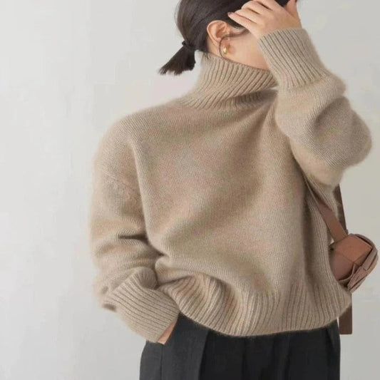 Womens Warm Merino Wool Turtleneck Sweater Comfortable Knit