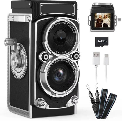 Vintage Style Digital Camera for Photography with Rechargeable Battery and Built-in Flash