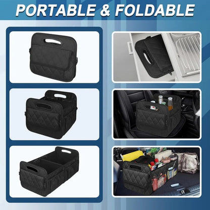 Car Trunk Storage Bag with Internal Subdividers and Hook and Loop Fasteners