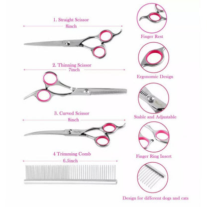 Pet Grooming Set with 7 Inch Stainless Steel Scissor