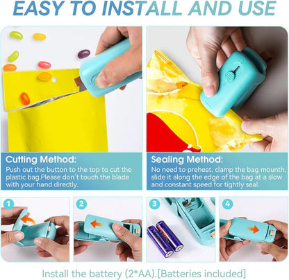 Portable Bag Sealer and Cutter, Battery Powered Heat Sealer for Food Storage