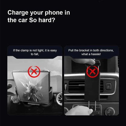Wireless Car Charger Mount, Auto Clamping Phone Holder, Dual Coil Fast Charging, Air Vent Clip
