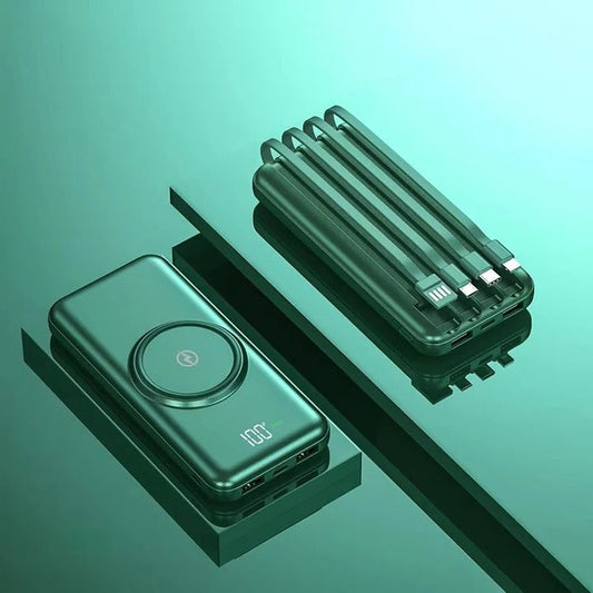 20000mAh Power Bank, Portable Phone Charger, Built In Cables, Wireless Charging