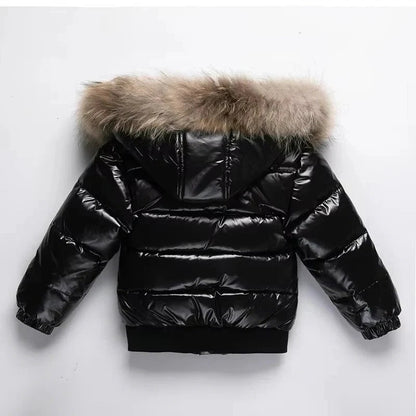Kids Winter Parka, Down Insulated Jacket, Real Fur Hood Trim, Water Resistant Shell