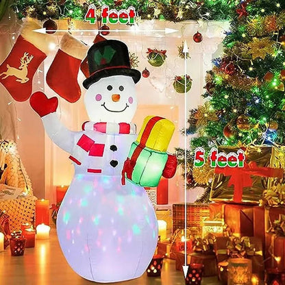 5ft Inflatable Snowman Outdoor Decoration, Rotating LED Lights, Christmas Blow Up Yard Decor, Weatherproof