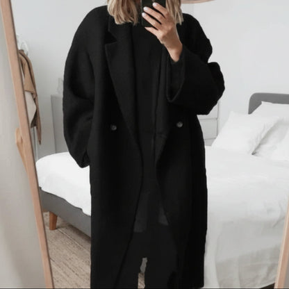 Womens Oversized Cashmere Coat and Stylish Lapel Collar Overcoat