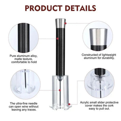 Air Pressure Wine Opener Set and Effortless Needle Cork Extractor