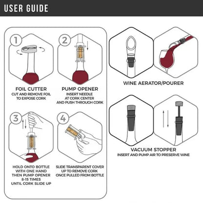 Air Pressure Wine Opener Set and Effortless Needle Cork Extractor