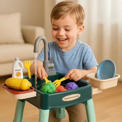 Toddler Play Kitchen Set and Real Working Water Faucet