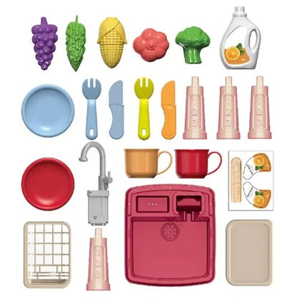 Toddler Play Kitchen Set and Real Working Water Faucet