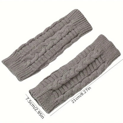 Womens Knit Fingerless Gloves, Fleece Lined Thermal Hand Warmers with Extended Wrist Cuff