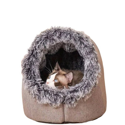 Thermal Feline Sleeping Cave with Faux Fur and Insulated Padding