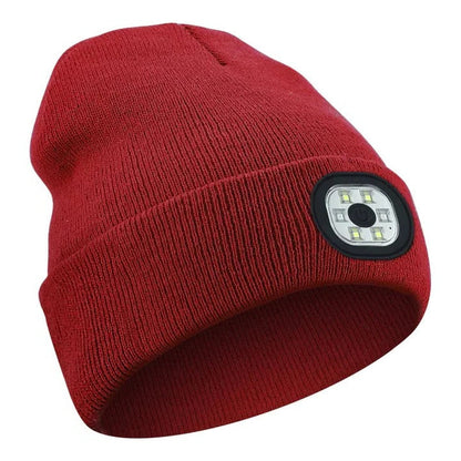 Rechargeable LED Beanie Hat for Winter with Integrated Illumination and Warm Knitted Protection