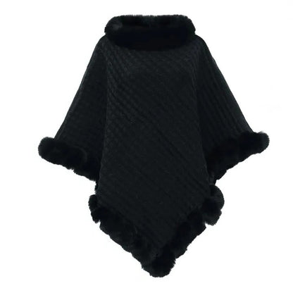 Elegant Winter Wrap and Faux Fur Shawl Cloak for Women with Soft Shaggy Lining