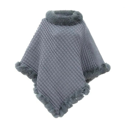 Elegant Winter Wrap and Faux Fur Shawl Cloak for Women with Soft Shaggy Lining