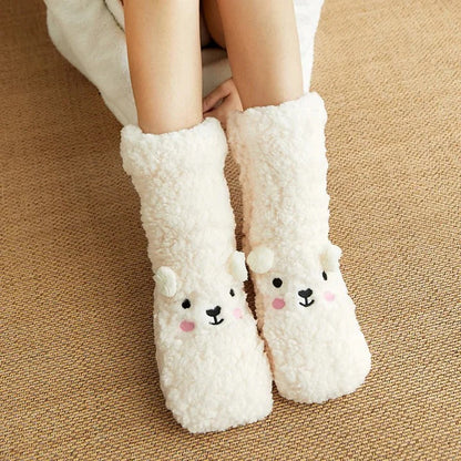 Soft Insulated Kawaii Bear Fleece Warm Socks with Adorable Character Design and Toasty Lining